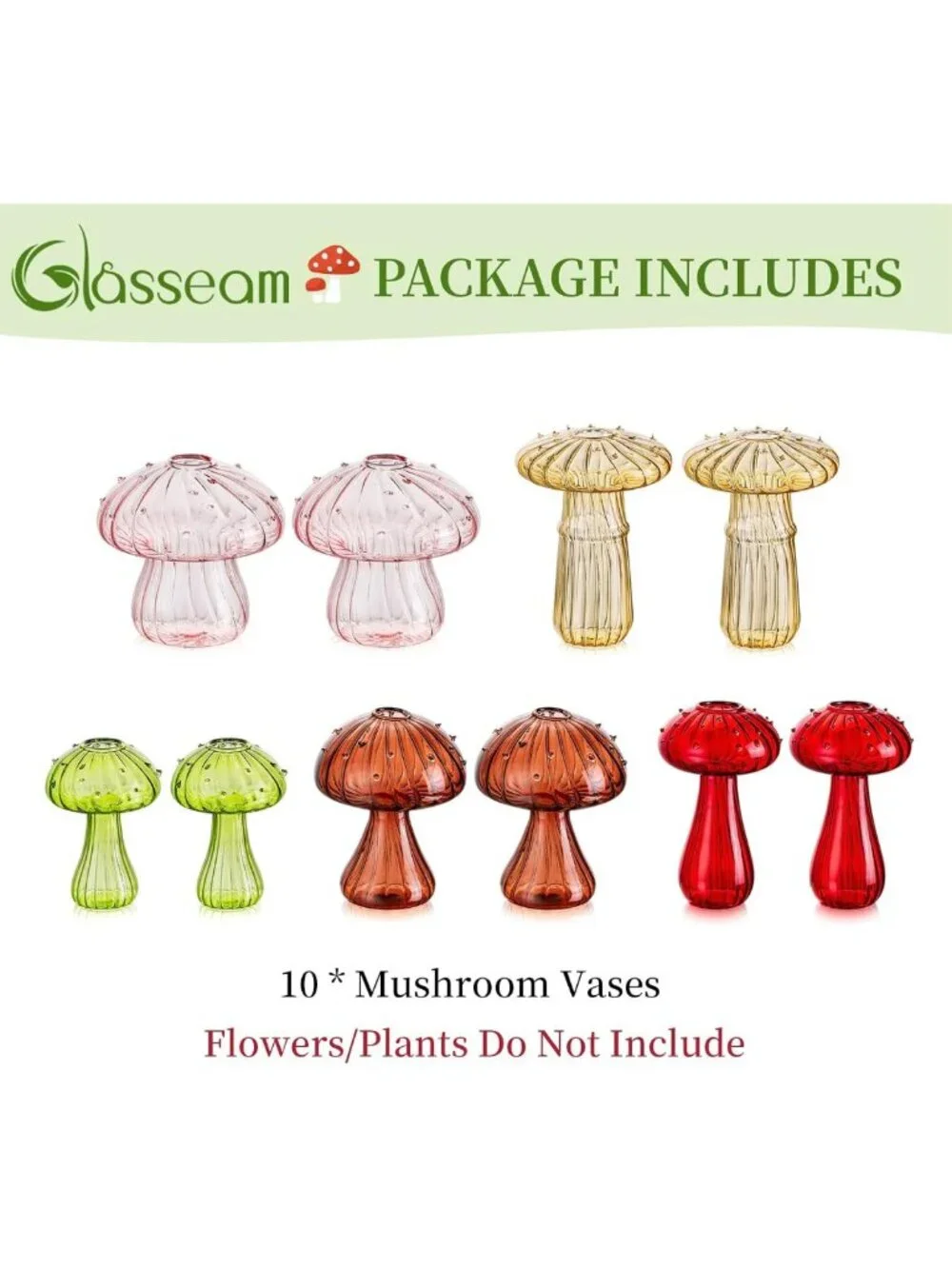 Set of 10 Colorful Mushroom Propagation Vases - Unique Mini Glass Flower Decor